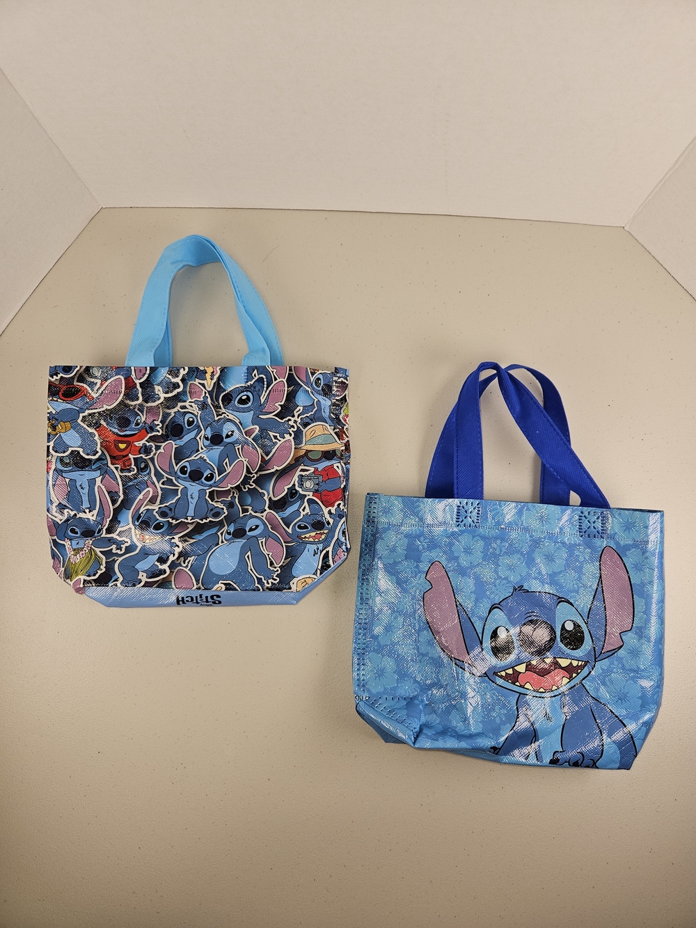 2 Disney Stitch Kids Blue Character Tote Bags